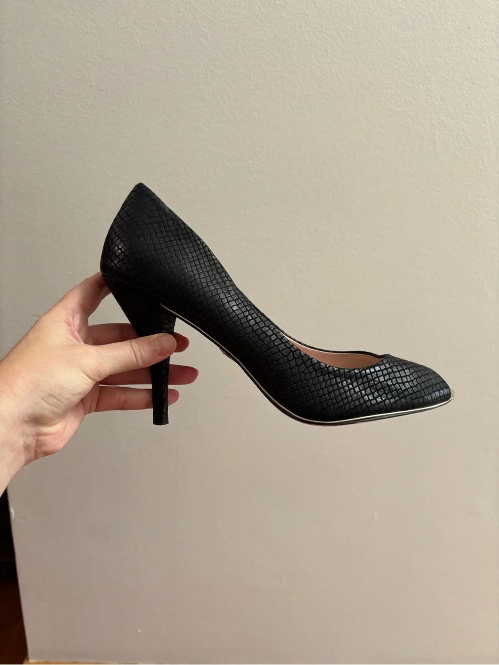Betsey Johnson Black Peep Toe Heels with Snakeskin Texture